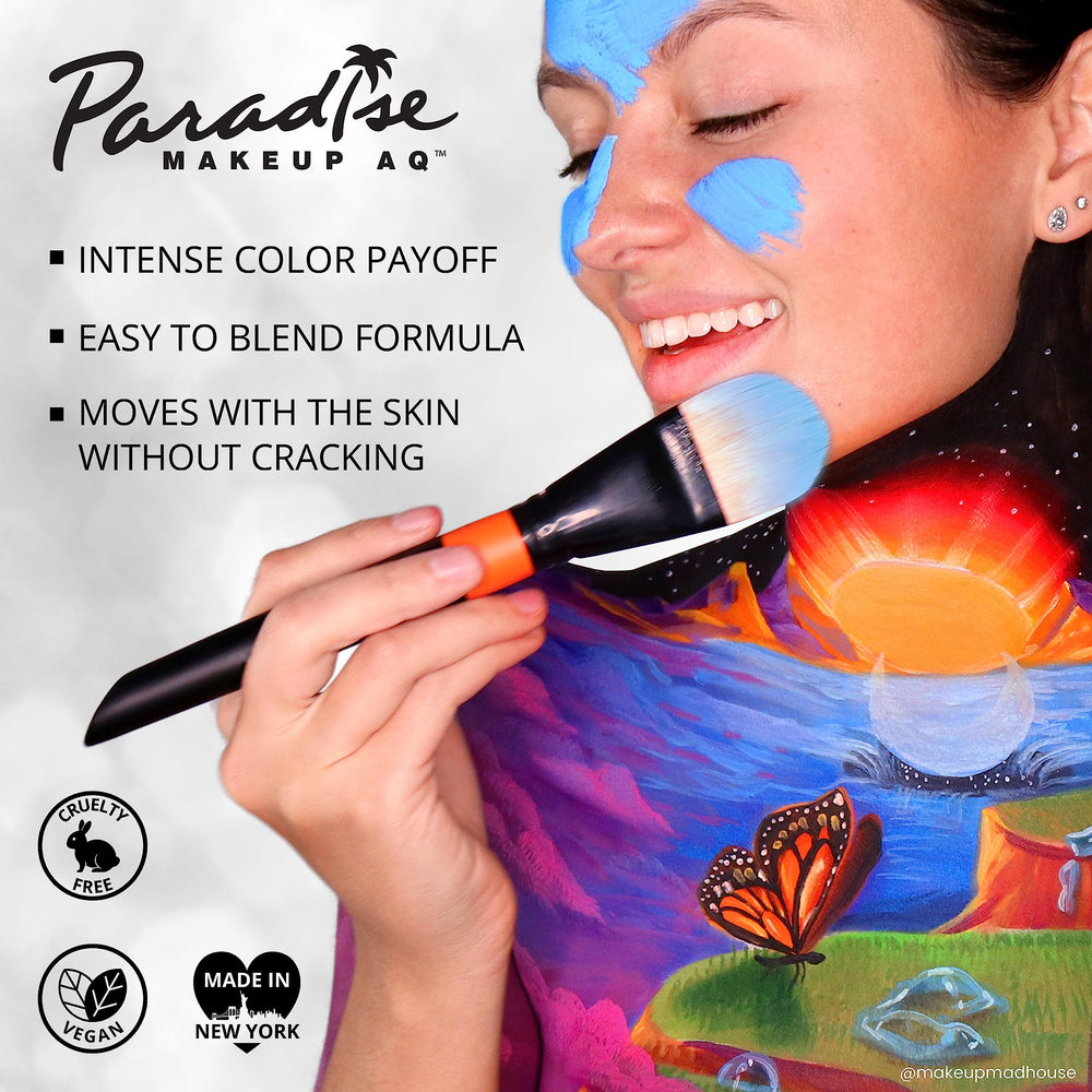 Mehron Paradise FX 8-color basic palette neon colors glow under UV for Halloween makeup.