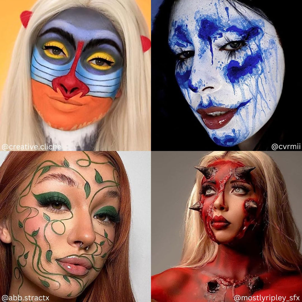 Mehron Paradise FX 8-color basic palette swatches display neon shades for bold cosplay looks.