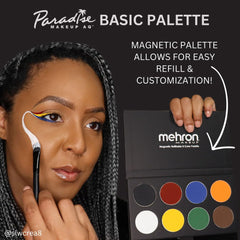 Mehron Paradise FX 8-color basic palette water-activated application on skin for precise blending.