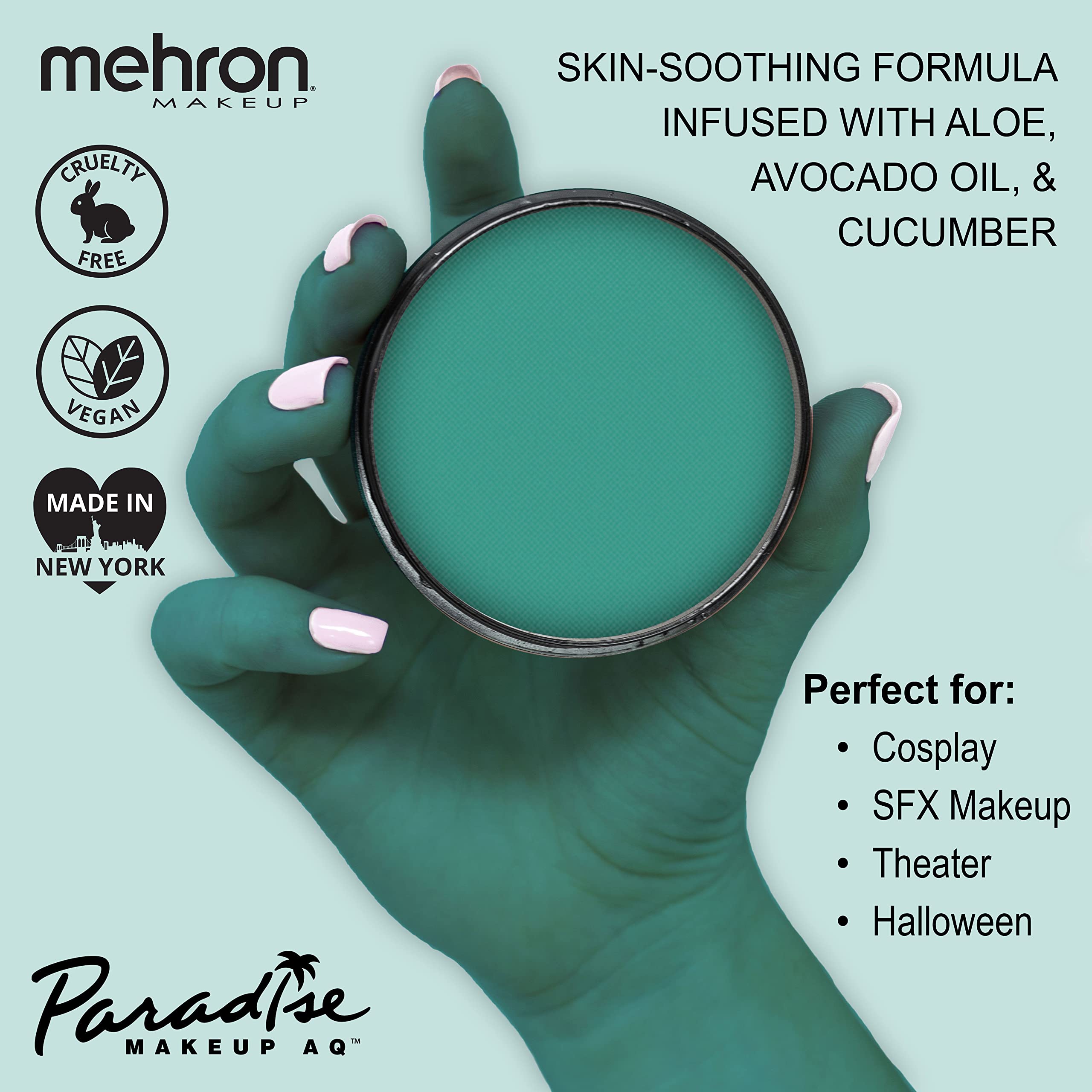 Mehron Paradise Makeup AQ Deep Sea application demonstrates smooth blending for face and body art.