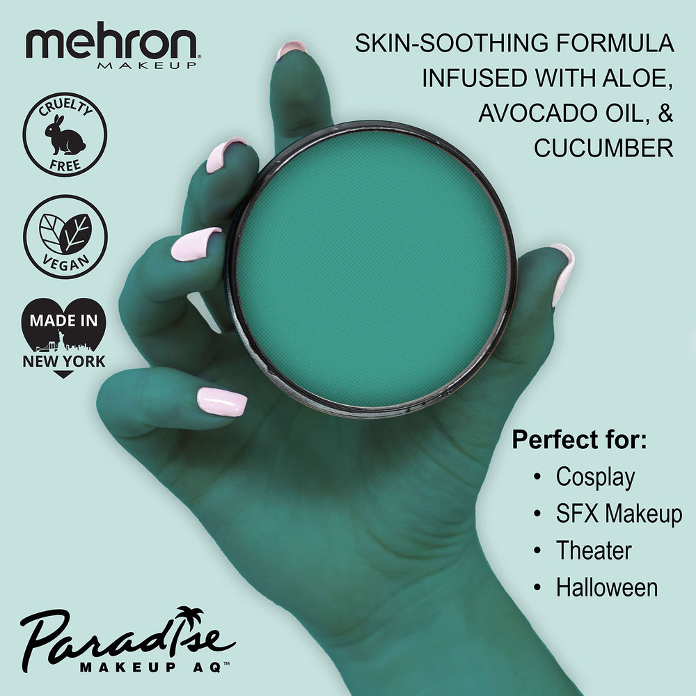 Mehron Paradise Makeup AQ Deep Sea application demonstrates smooth blending for face and body art.