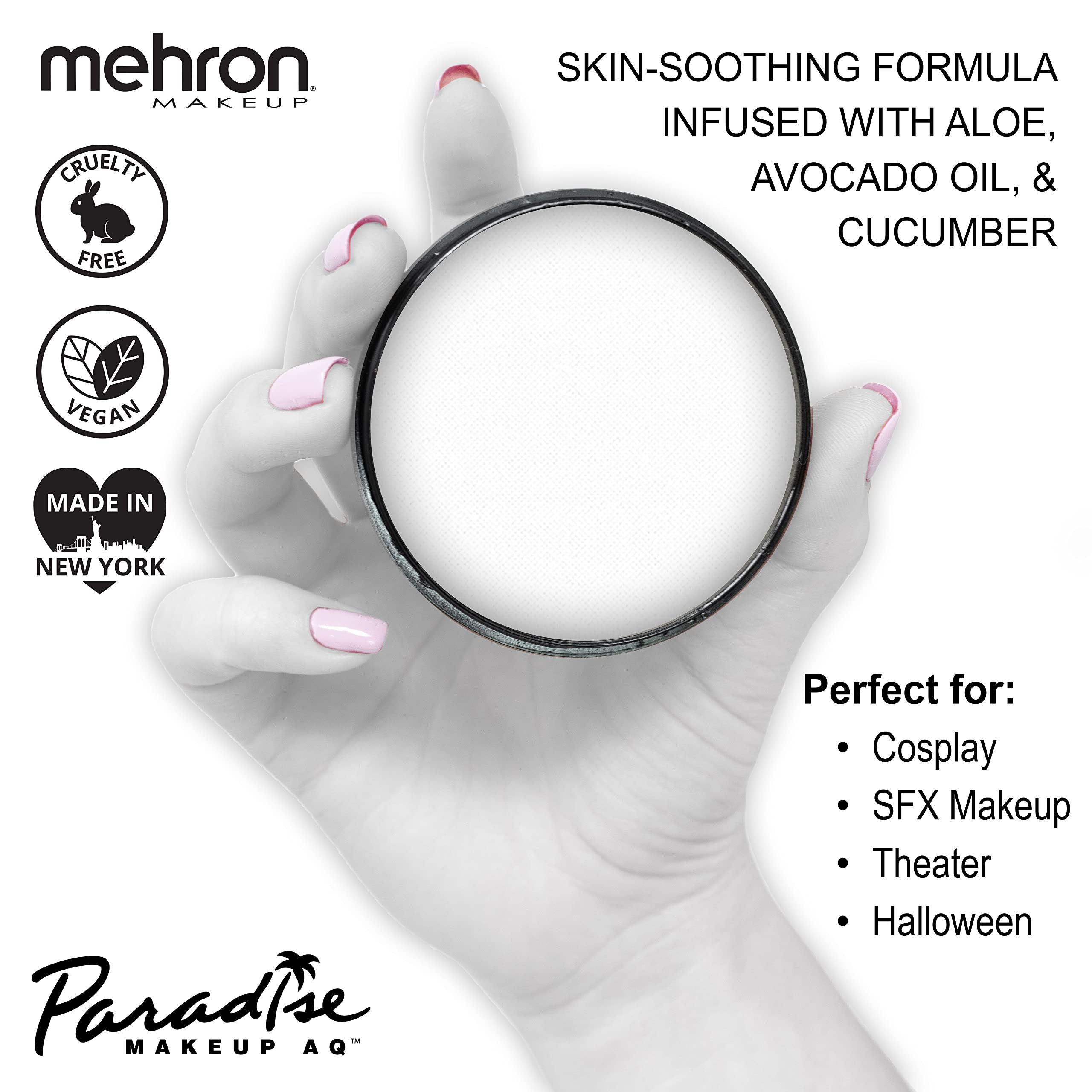 Mehron Paradise AQ white paint being dipped with a brush for blending.