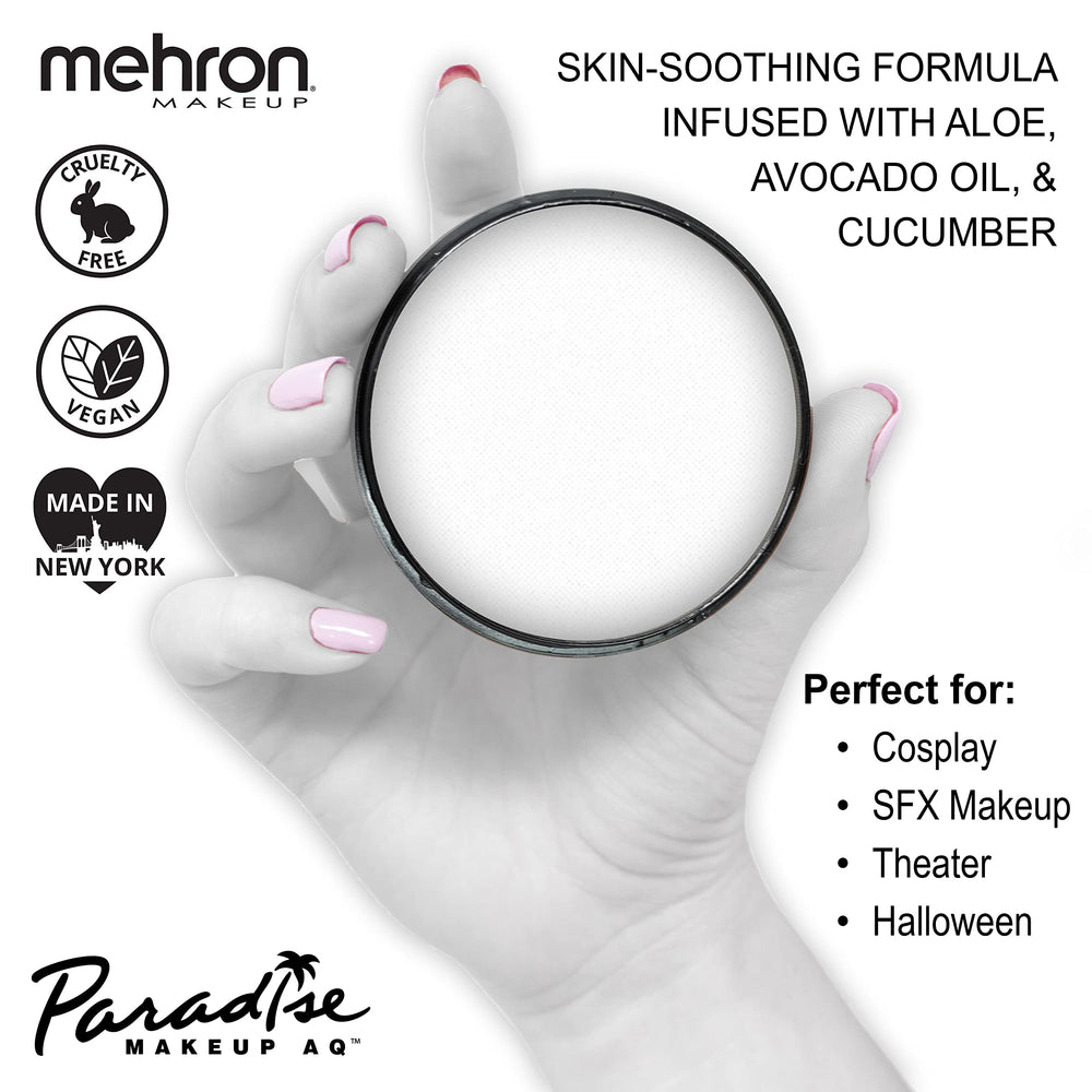 Mehron Paradise AQ white paint being dipped with a brush for blending.