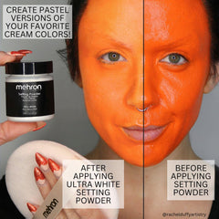Mehron setting powder 1oz Ultra White removable sifter enables controlled application