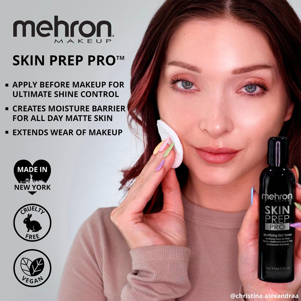 Mehron Skin Prep Pro applied before makeup for lasting wear under stress.
