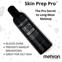 Mehron Skin Prep Pro fragrance-free clear liquid formula for all skin types.