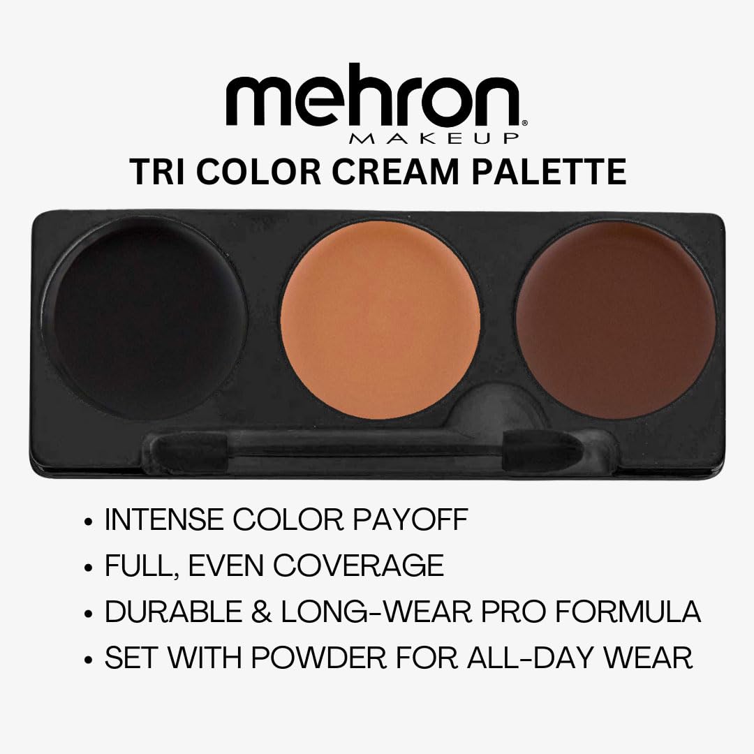 Mehron Tri-Color Werewolf Palette swatches show pigment-rich colors for dramatic FX.