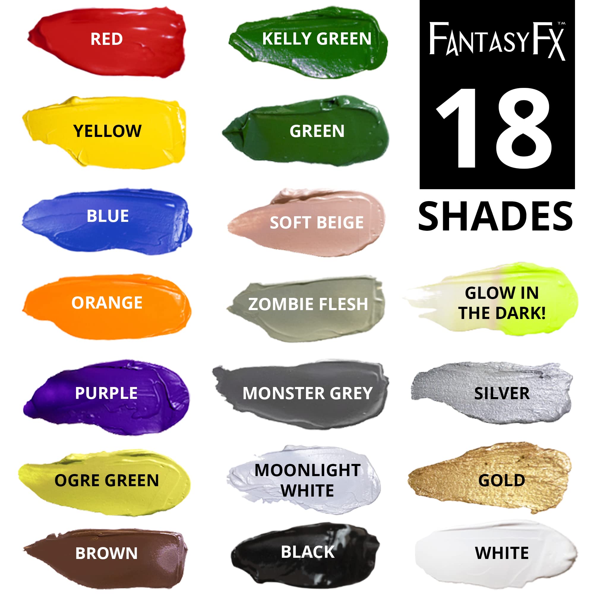 Mehron water-based green face paint on skin emphasizes safe, versatile use.
