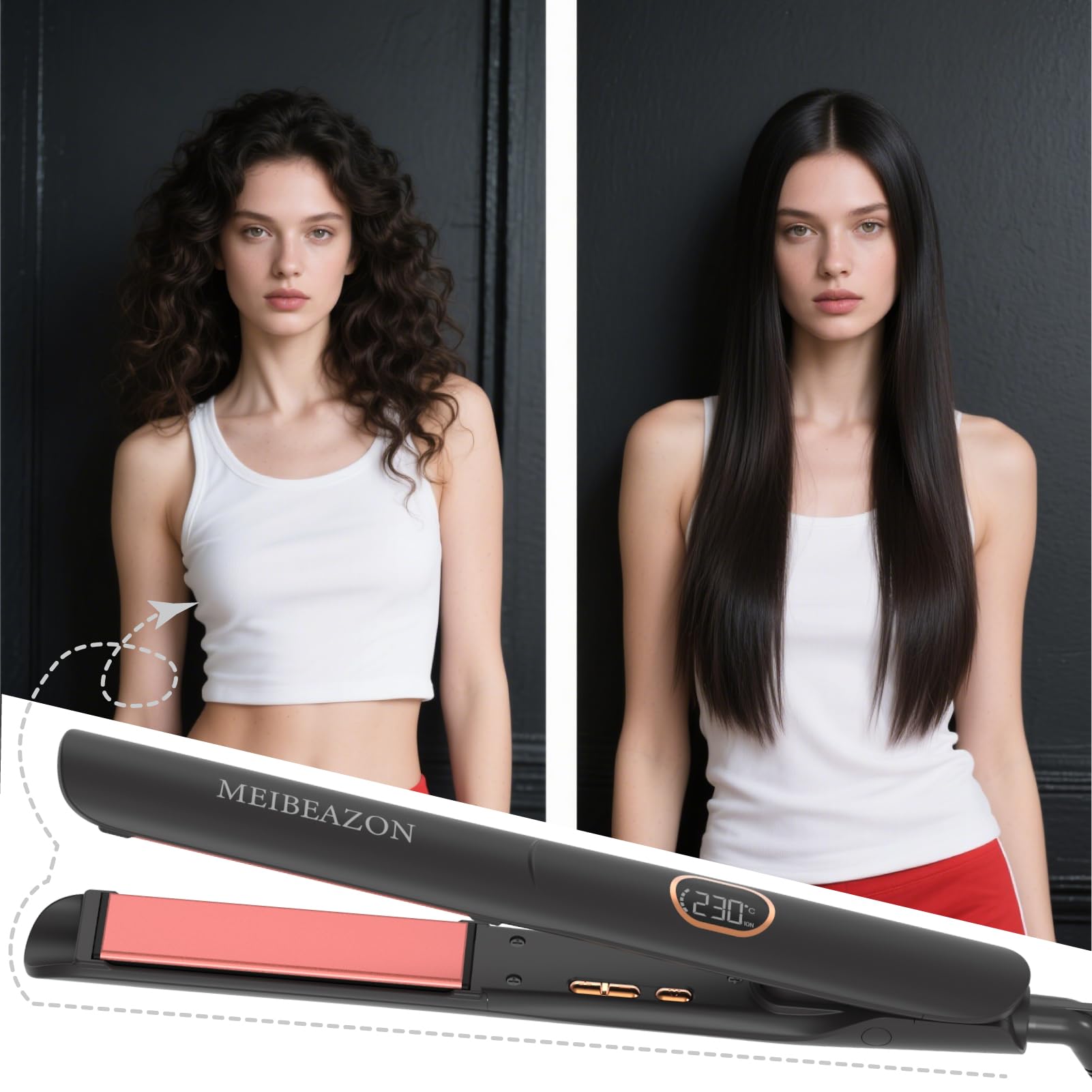 MEIBEAZON flat iron delivers straight or curled looks with salon-grade results