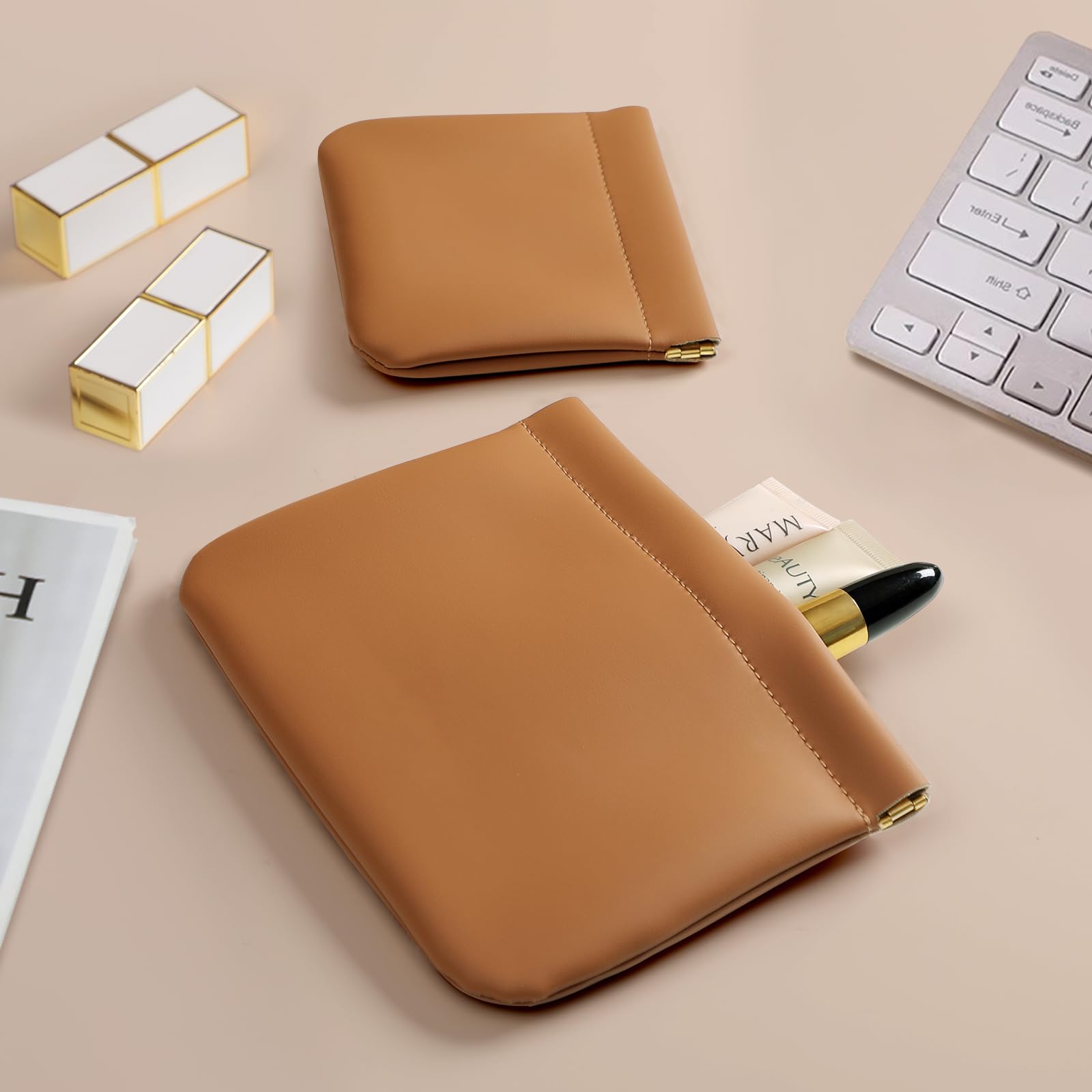 MEIBOOCH larger bag interior pockets keep cosmetics organized at a glance