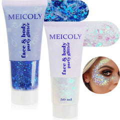 MEICOLY blue glitter bottle 50ml for bold stage shimmer