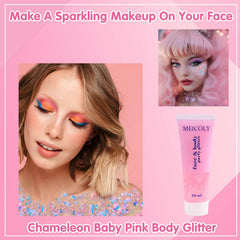 MEICOLY Chameleon glitter gel swirl demonstrates color-changing shimmer in light
