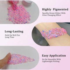MEICOLY glitter on arm captures sun-kissed sparkle and hue shift