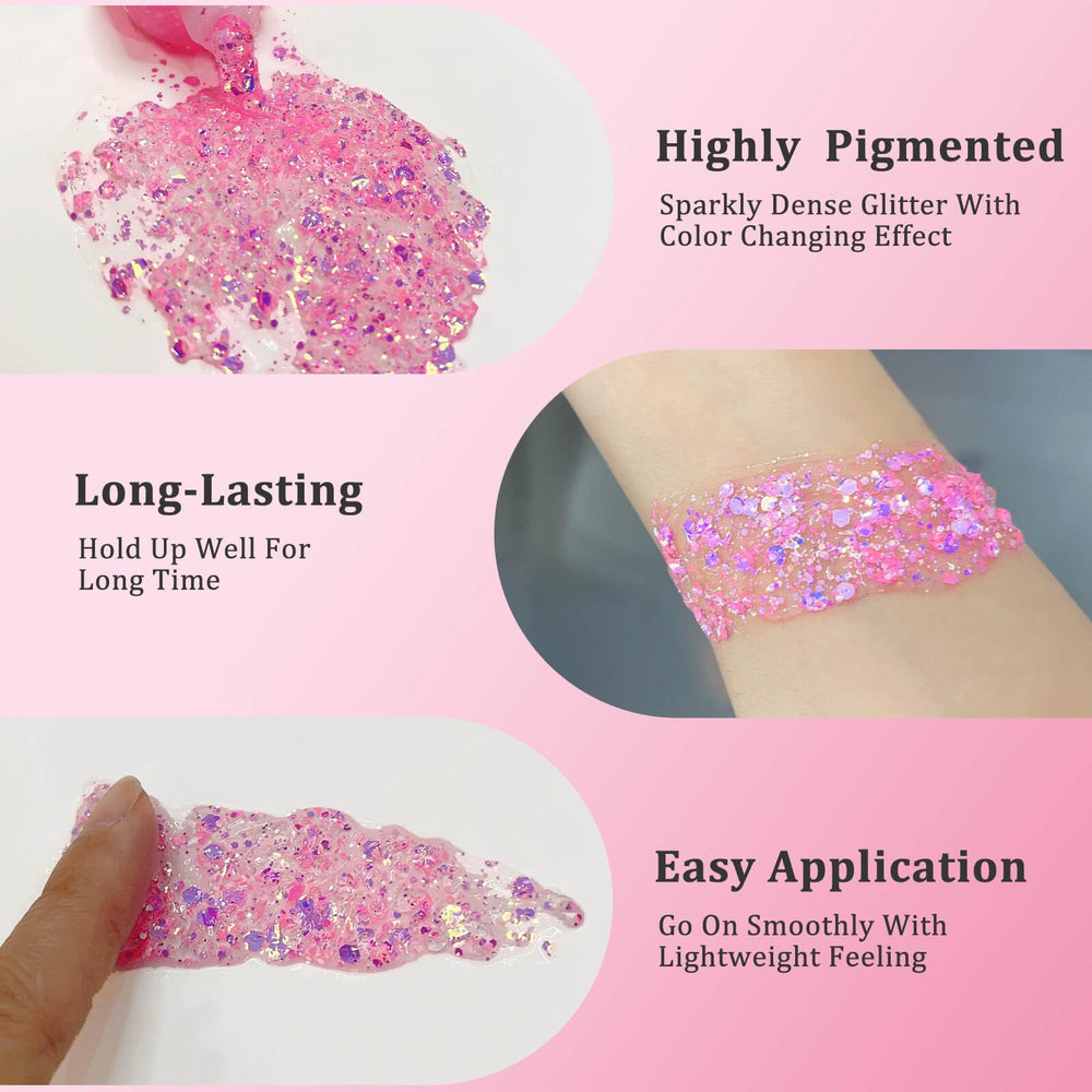 MEICOLY Chameleon dense glitter gel provides long-lasting shine without flaking.