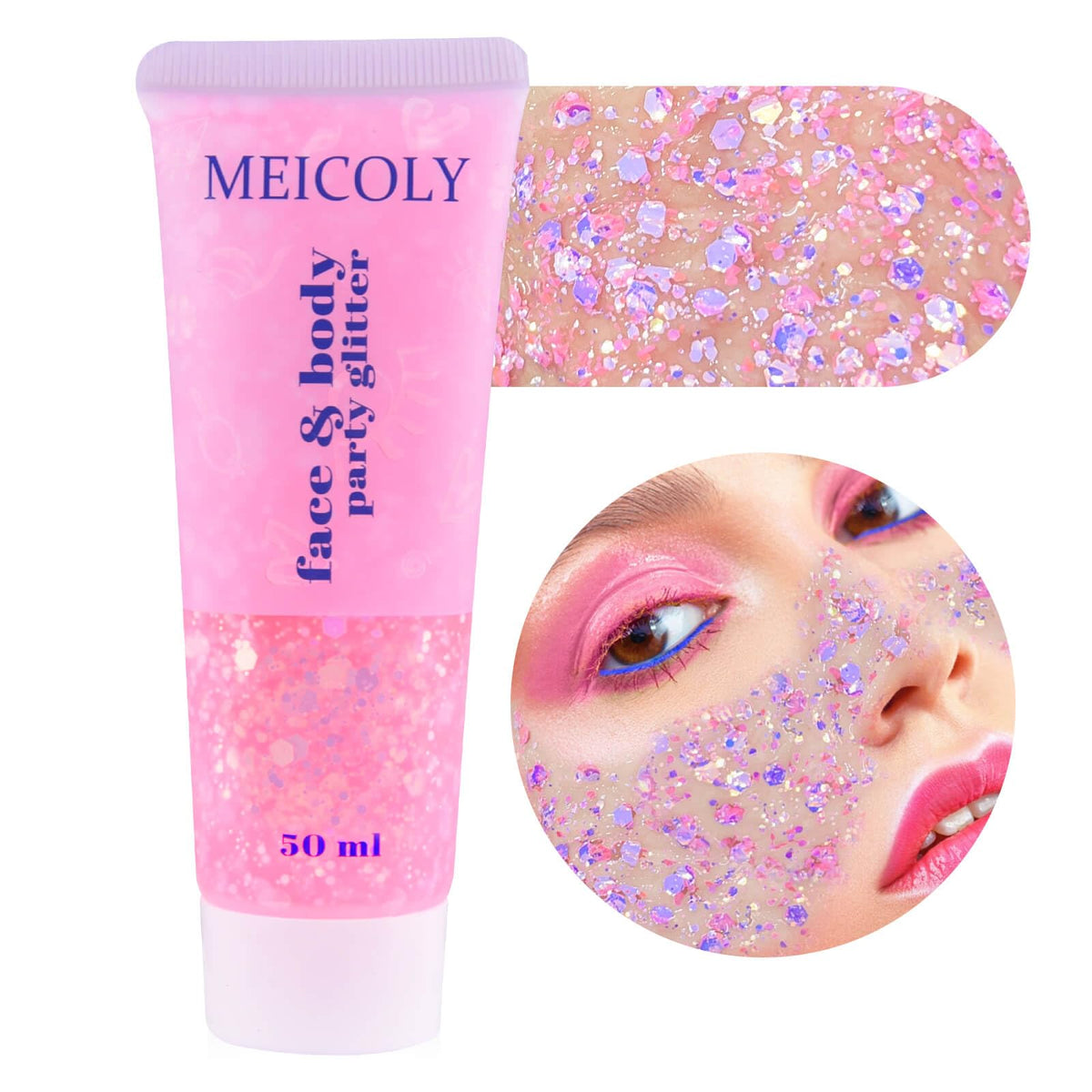 MEICOLY Chameleon light pink glitter gel in jar with dense shimmer for bold festival looks.