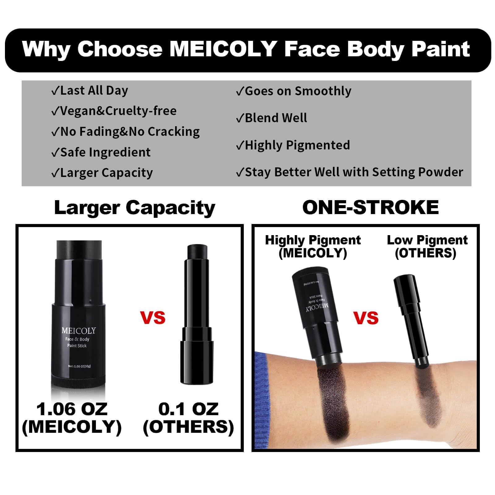 MEICOLY clown cosplay look with bold black and white accents for stage-ready character