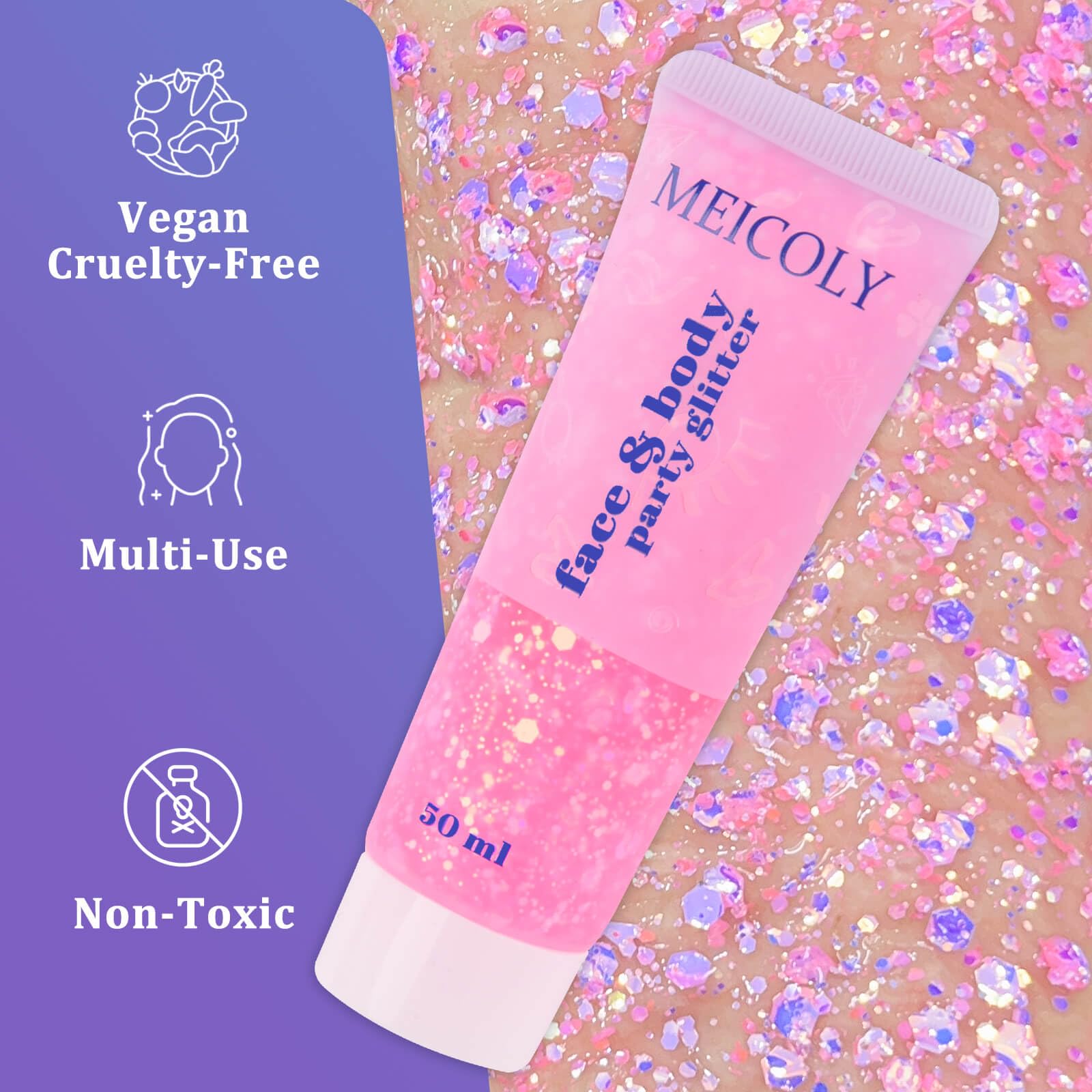 MEICOLY color-shift glitter festival showcases color-changing shimmer for party looks.