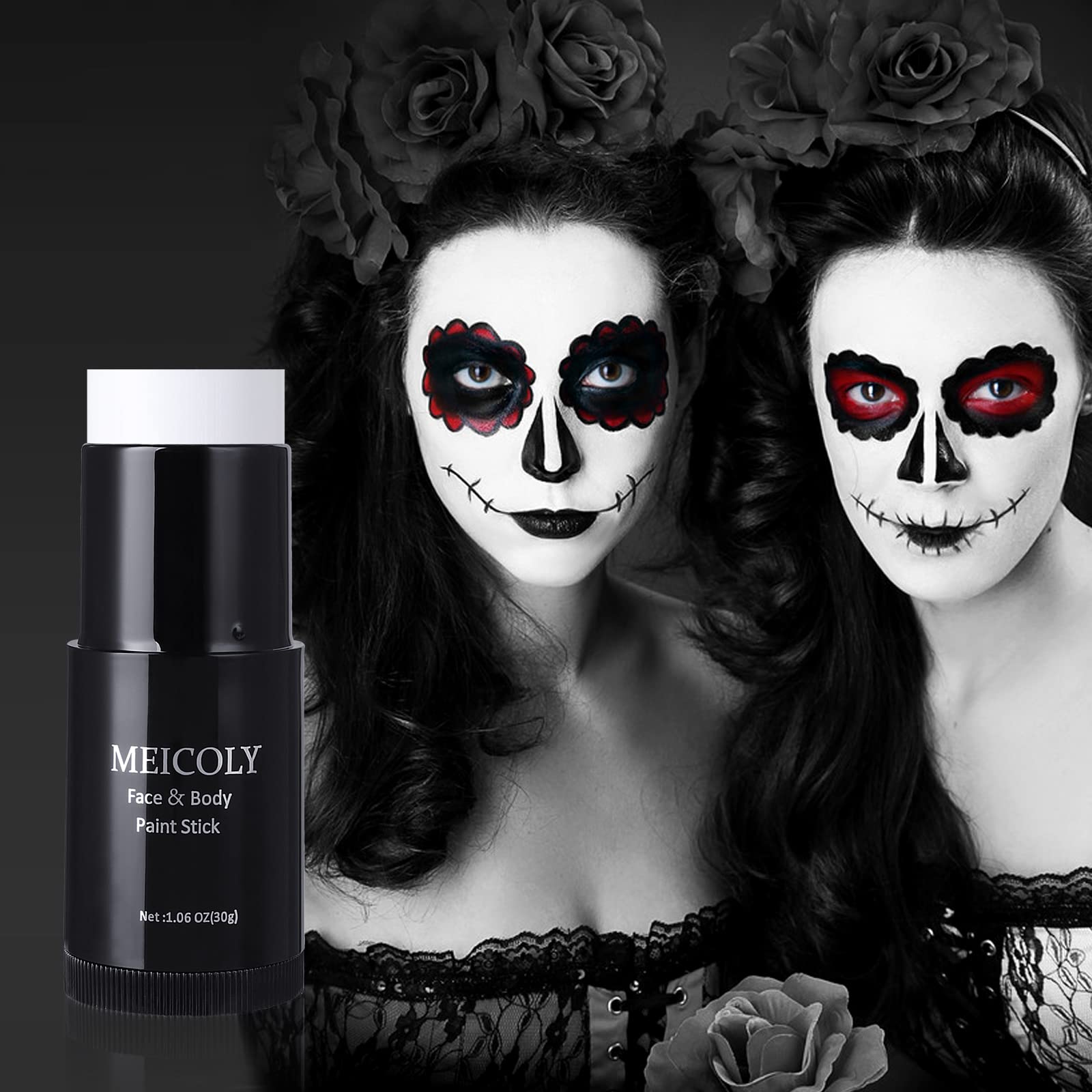 MEICOLY cosplay makeup application set shown for dramatic Halloween looks.