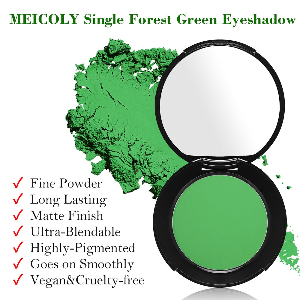 MEICOLY forest-green-eyeshadow swatch highlights matte finish with rich pigment.