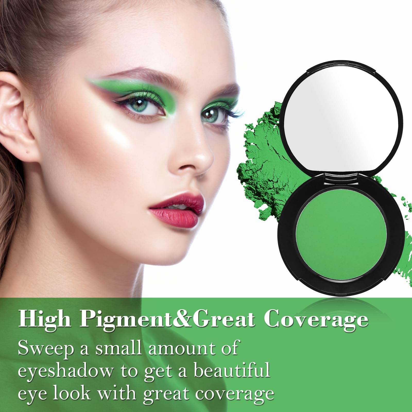 MEICOLY forest-green-matte-eyeshadow-compact demonstrates buildable color in a portable case.
