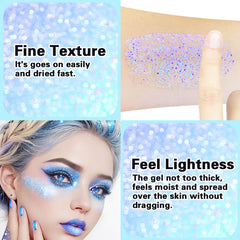MEICOLY glitter on collarbone and shoulders creating a luminous, stage-ready glow.