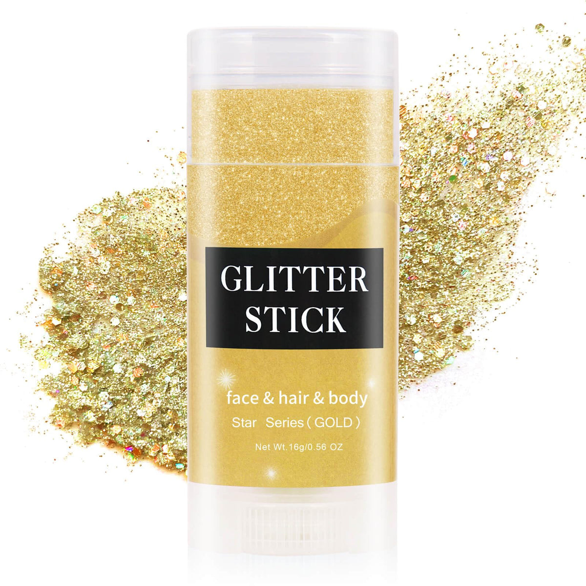 MEICOLY Gold Face Glitter Stick packaging highlights premium festival makeup essentials.
