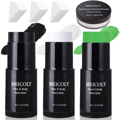 MEICOLY green face paint stick close-up highlighting creamy texture for vibrant cosplay effects