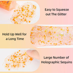 MEICOLY halloween glitter gel adds festival glow to costumes and makeup.
