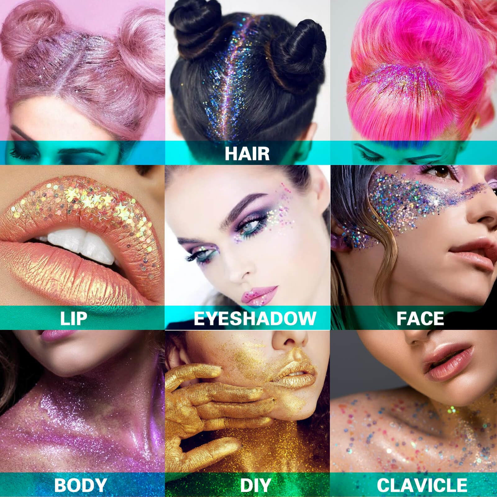 MEICOLY holographic glitter body gel creates multidimensional shine on skin and hair.
