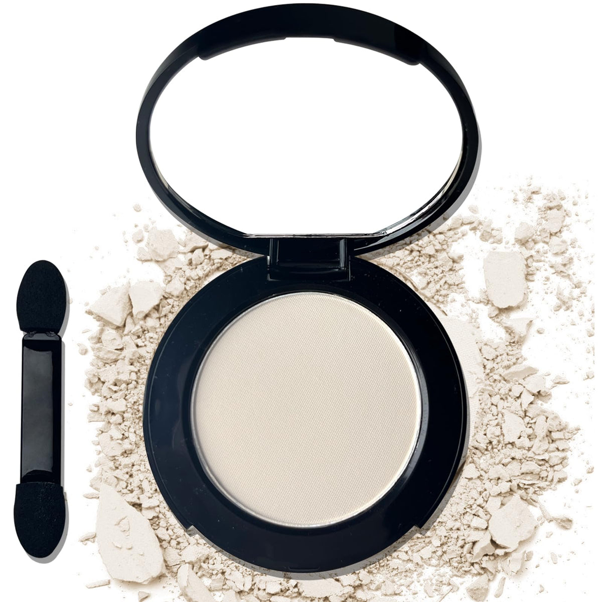 MEICOLY off white single eyeshadow with mirror in compact for on-the-go touch-ups