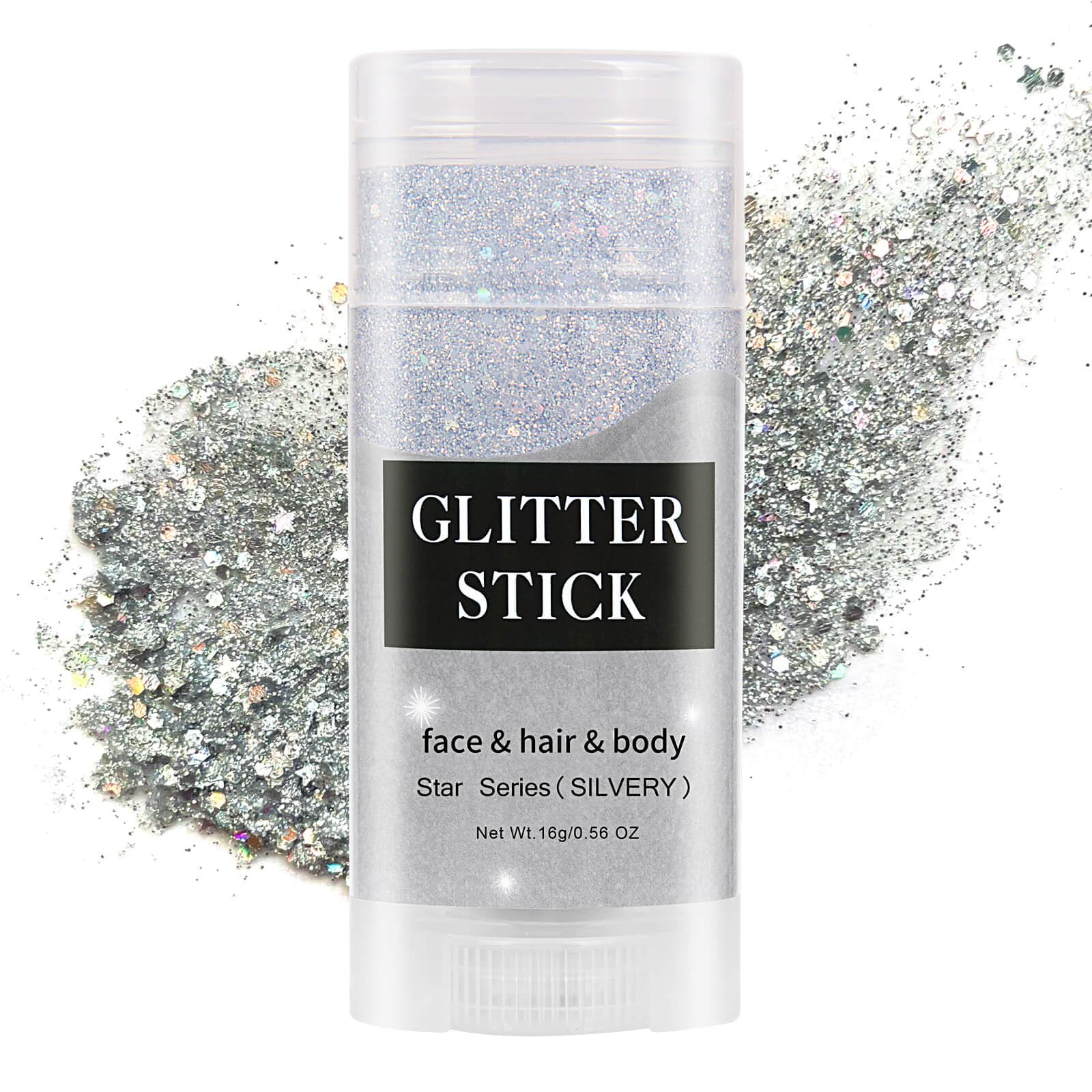 MEICOLY Silver Body Glitter Stick with twist applicator for precise shimmer.