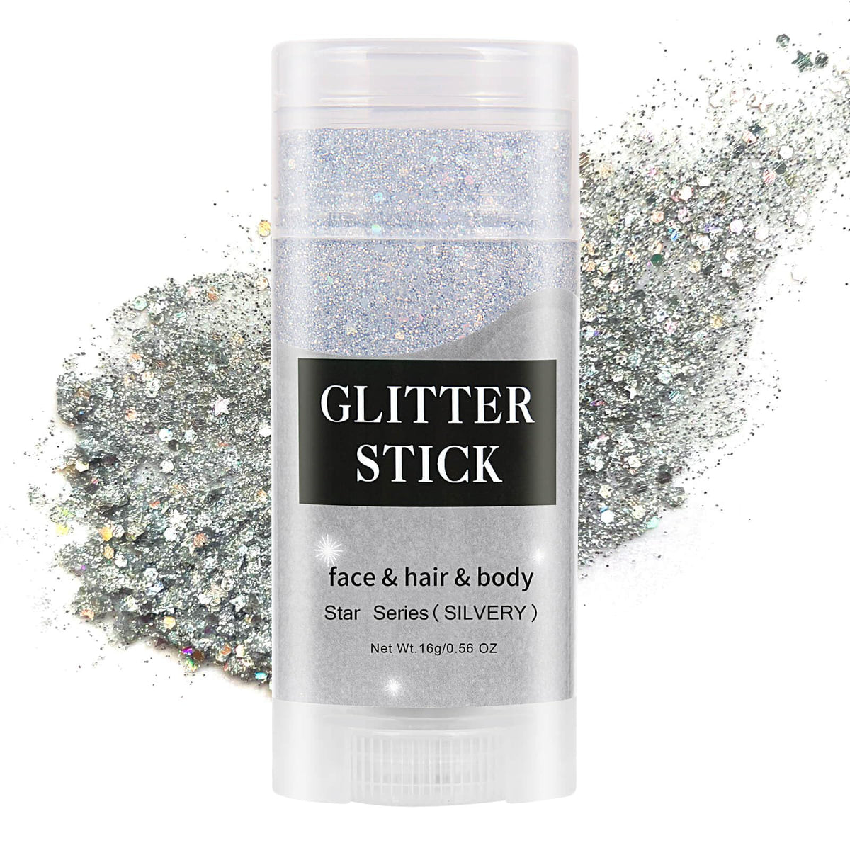 MEICOLY Silver Body Glitter Stick with twist applicator for precise shimmer.