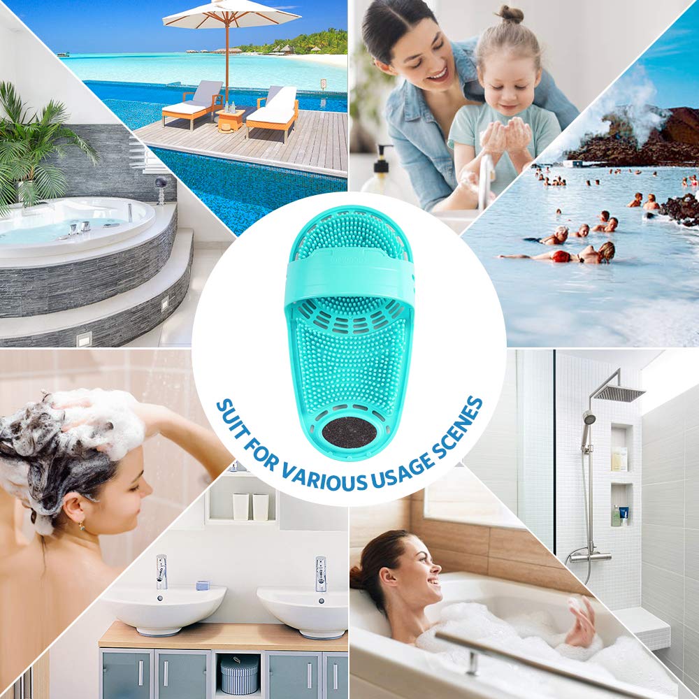 Meidong foot scrubber in use on foot for spa-like routine