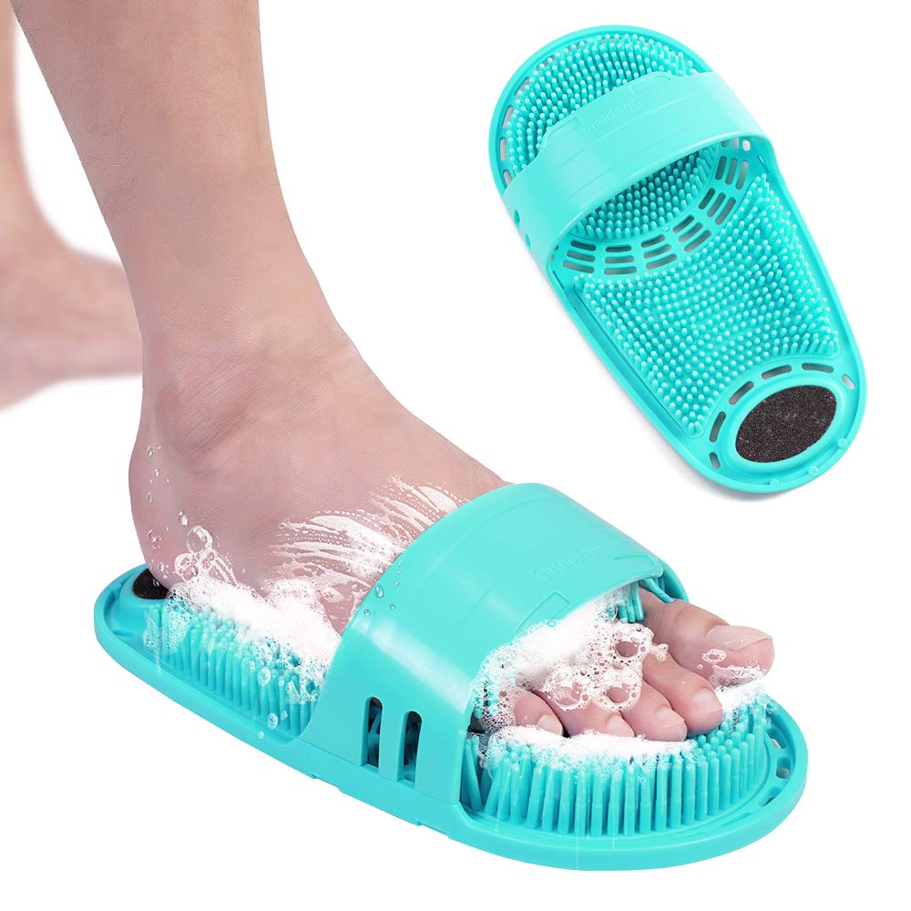 Meidong silicone shower foot scrubber green side view, non-slip safety