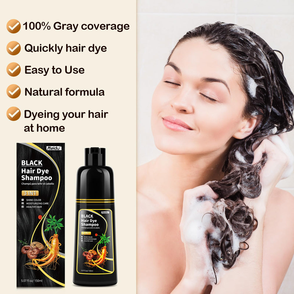 MEIDU hair dye shampoo after-color shine on styled hair.
