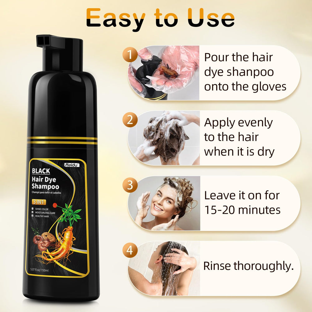 MEIDU hair dye shampoo apply-on-hair demonstrates even coverage.