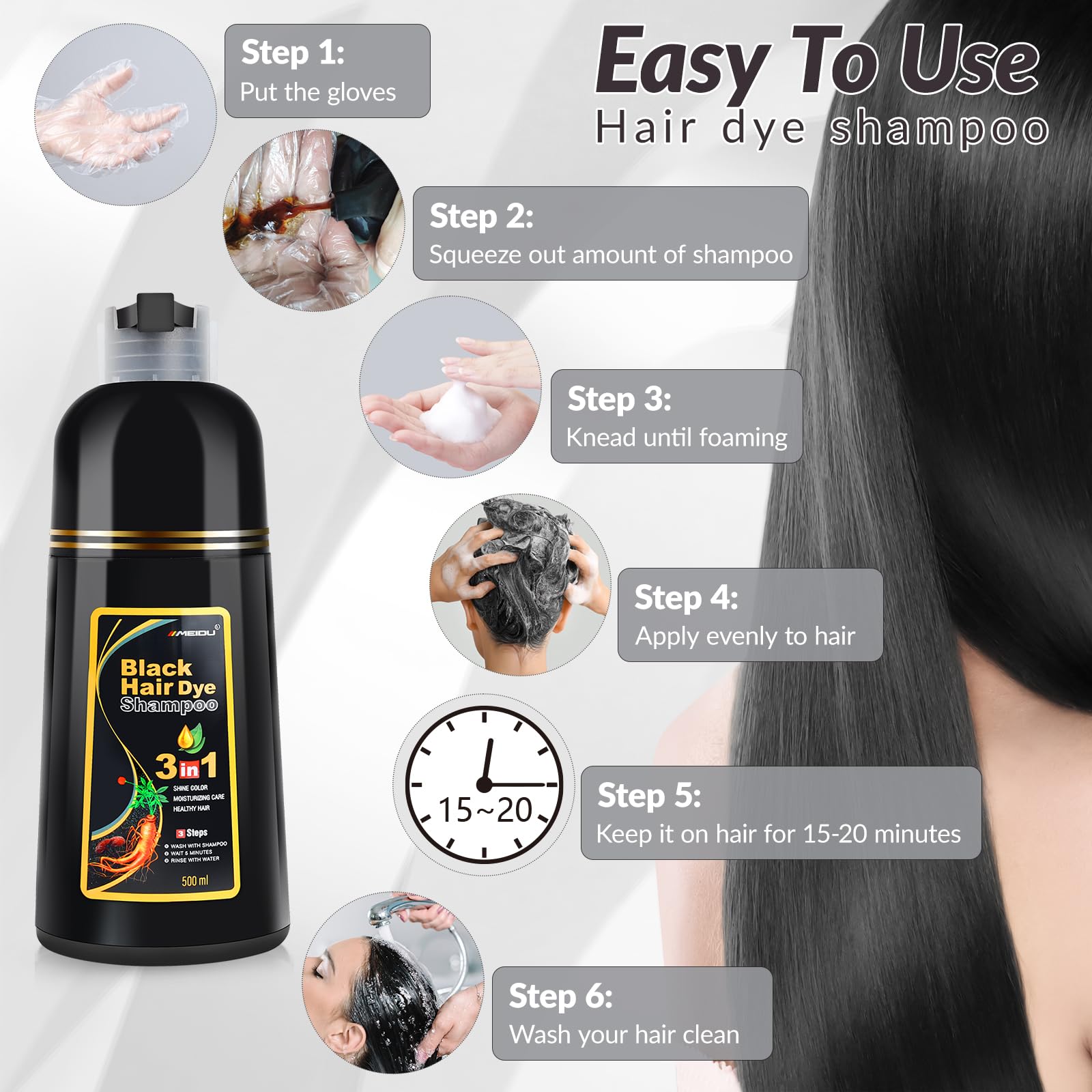 MEIDU Shampoo 3-in-1 formulation saves time