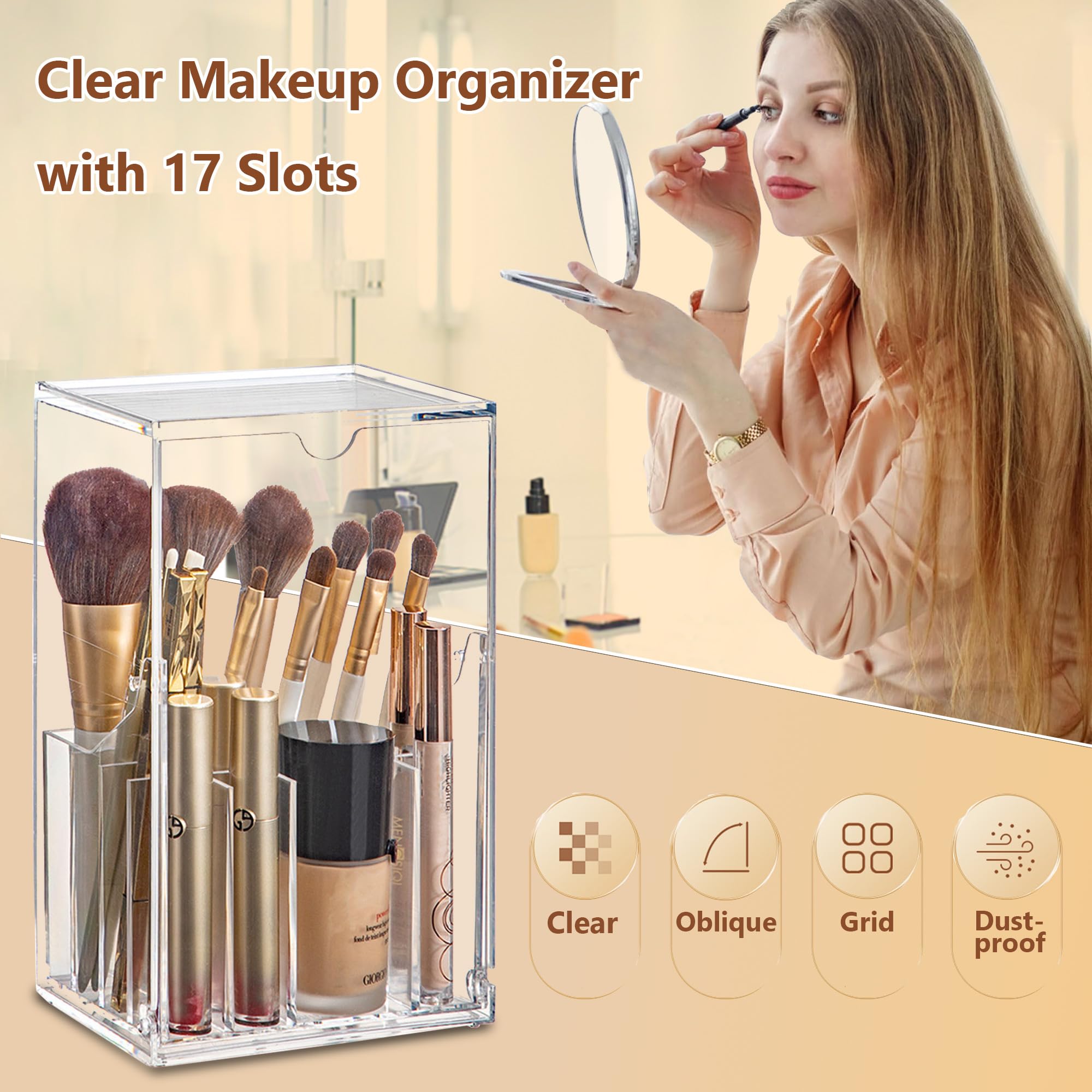 Meifannao acrylic organizer with 17 slots keeps brushes neatly stored