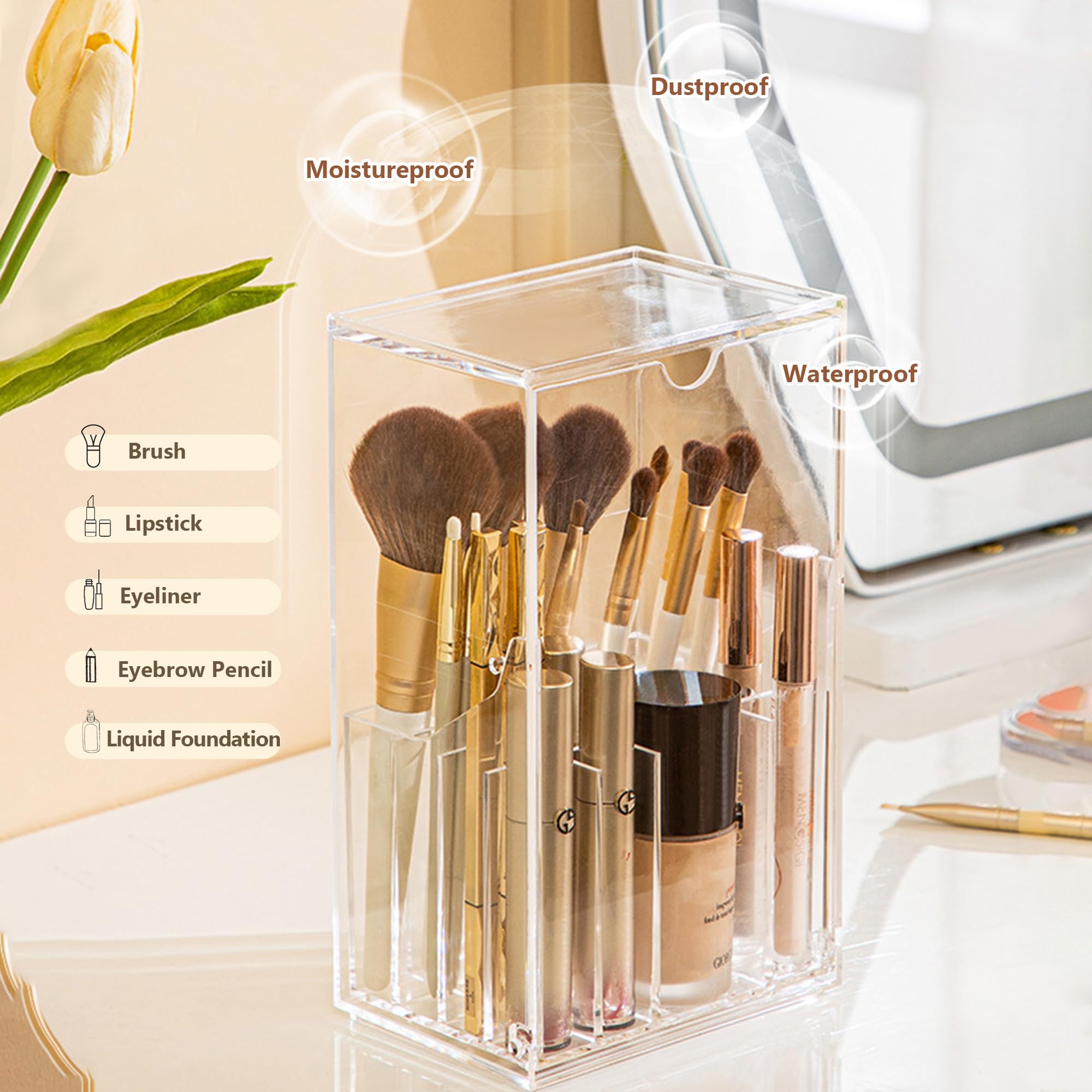 Meifannao vanity organizer with dustproof lid protects cosmetics from dust