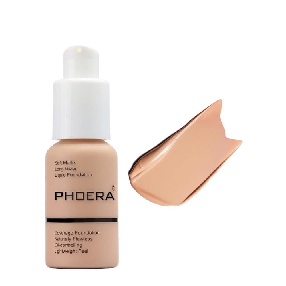 Meifen PHOERA Foundation warm peach bottle shows 24-hour oil control for lasting coverage.