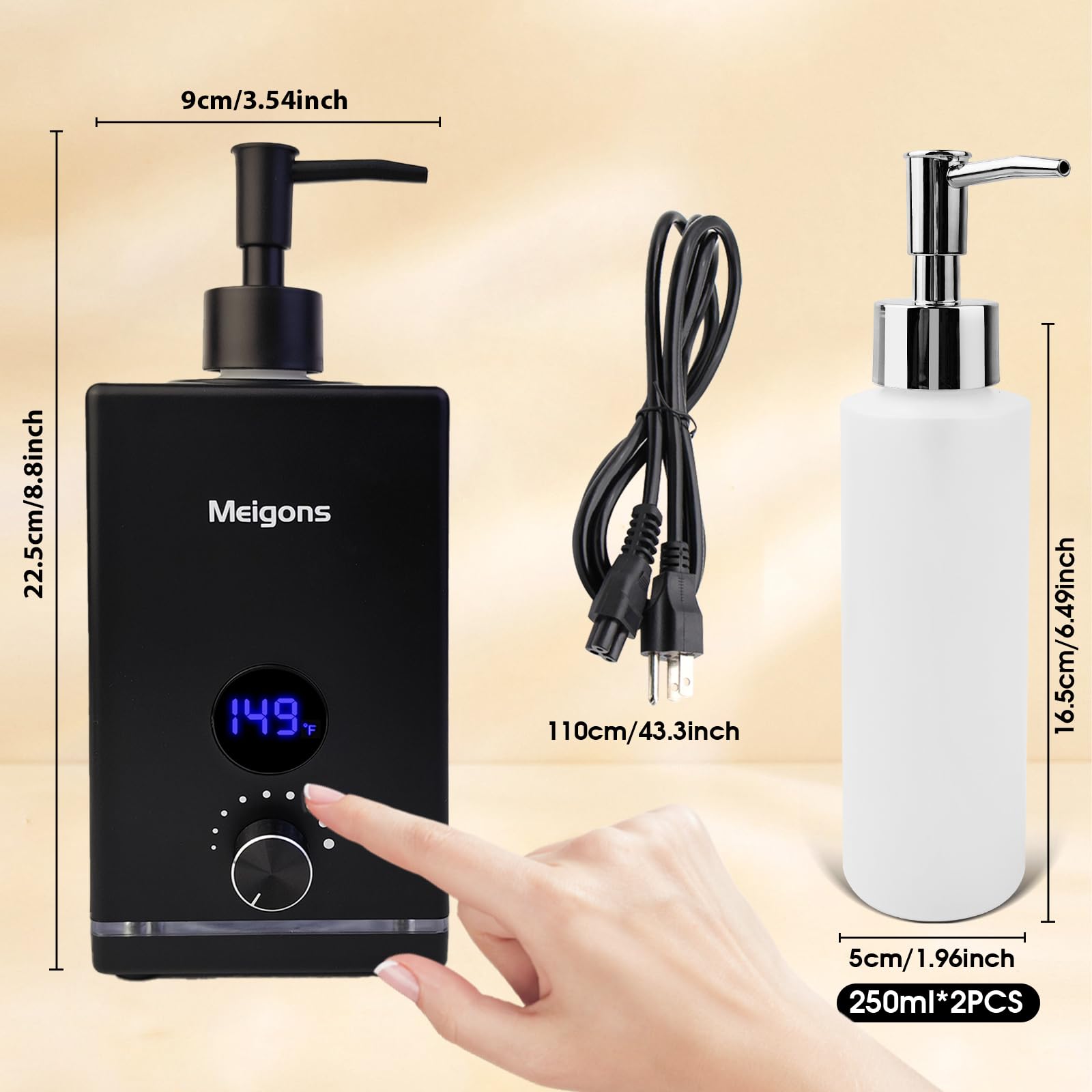 Meigons oil warmer with two bottles close-up of dispensers