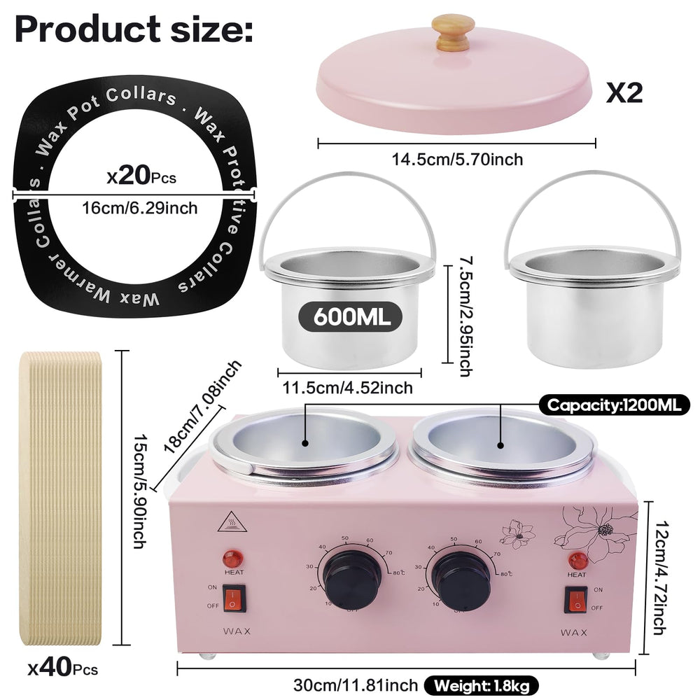 Meigons portable-wax-warmer dual-pots-open shows two cavities for different wax types