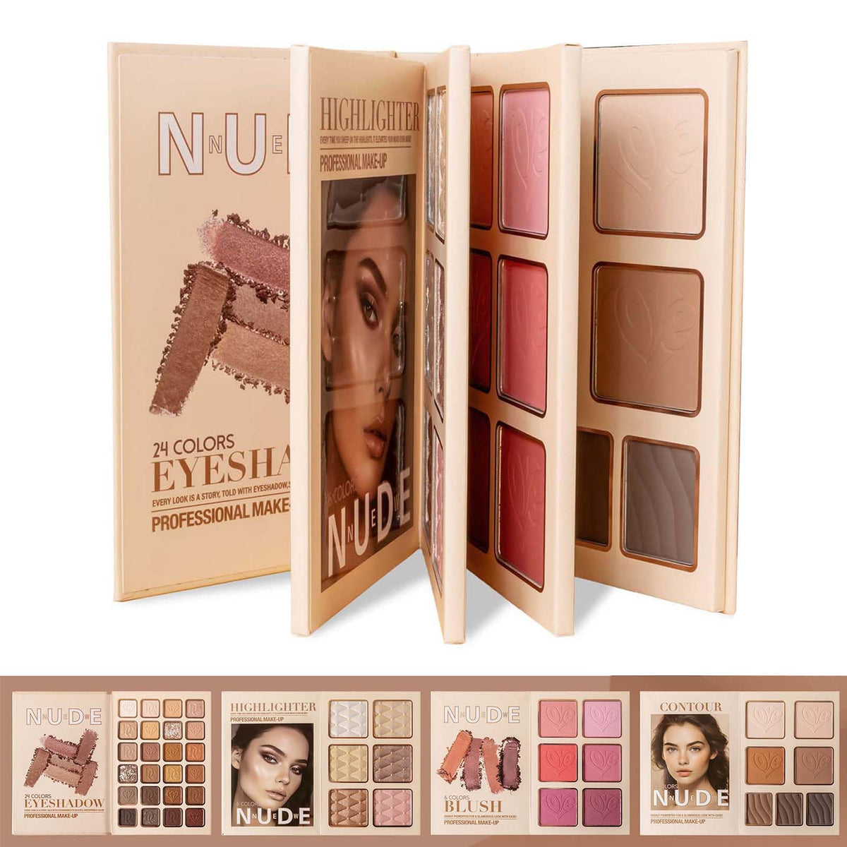 MeiPlumLai book-style palette closed for compact, organized on-the-go makeup storage.