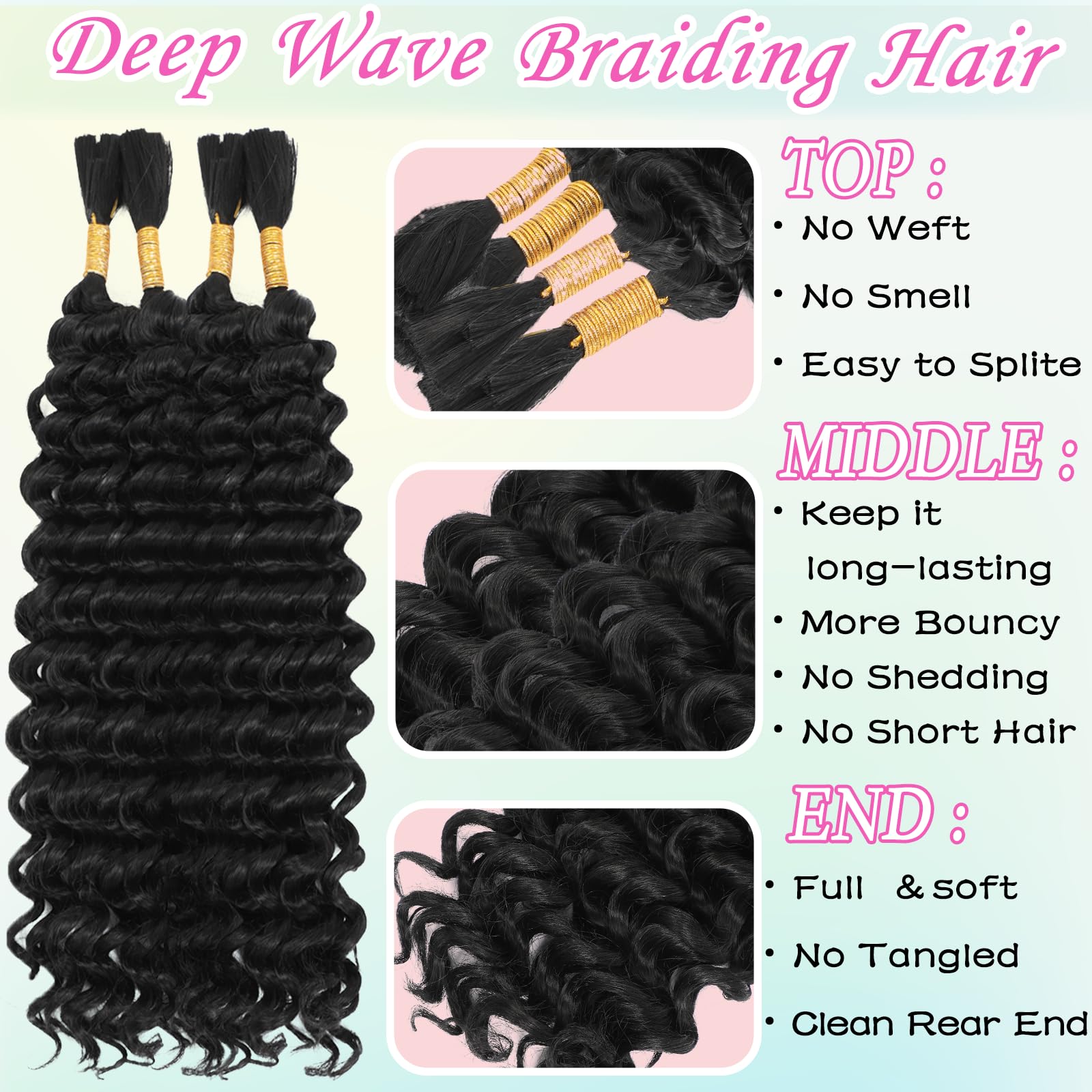 Meiyou deep-wave bulk hair 4 bundles for fuller, longer-lasting braids.