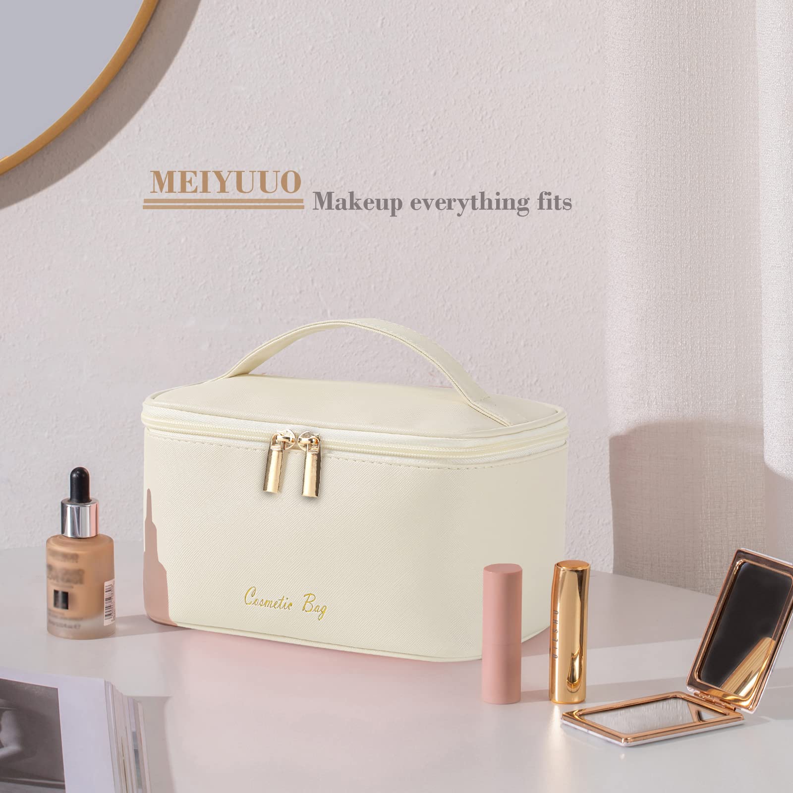 Meiyuuo giftable beige makeup bag suitable for gifting occasions