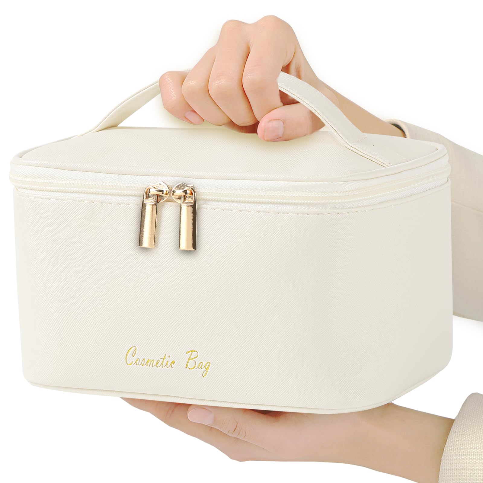 Meiyuuo large waterproof beige makeup bag ideal for travel organization