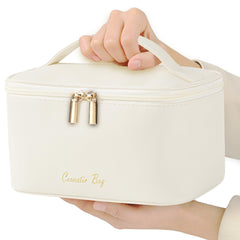 Meiyuuo large waterproof beige makeup bag ideal for travel organization