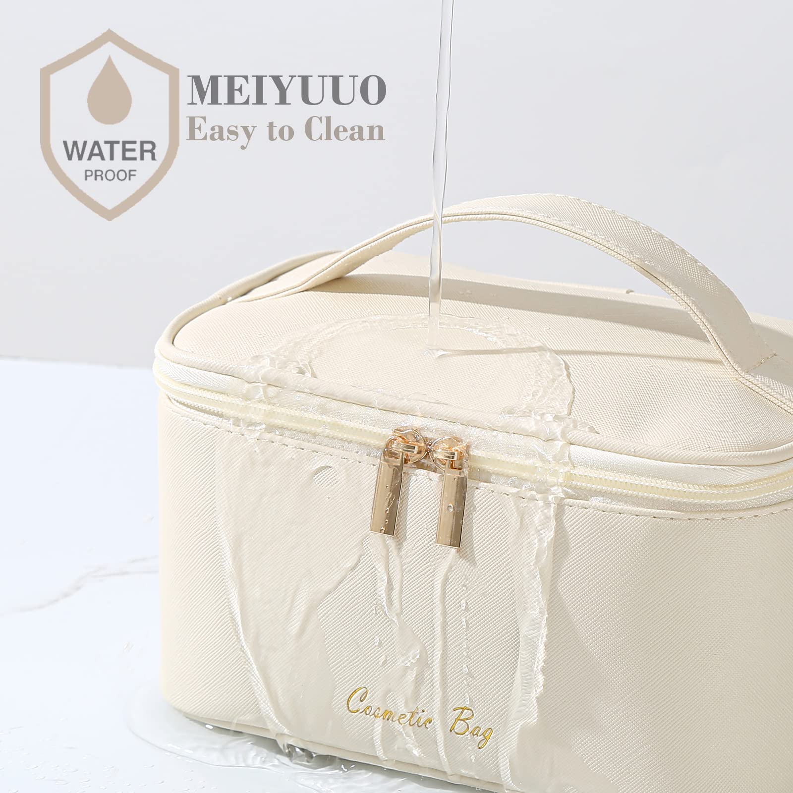 Meiyuuo makeup bag lid pockets elastic for secure small items