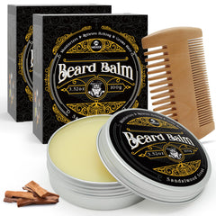 MEKER beard balm tin close-up shows natural organic ingredients for soothing skin.