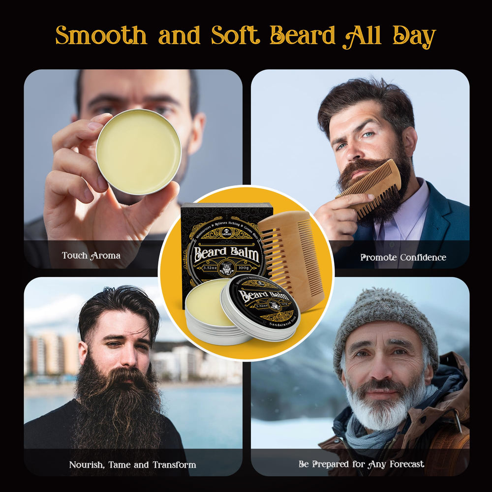 MEKER beard balm tin with brush for even distribution.